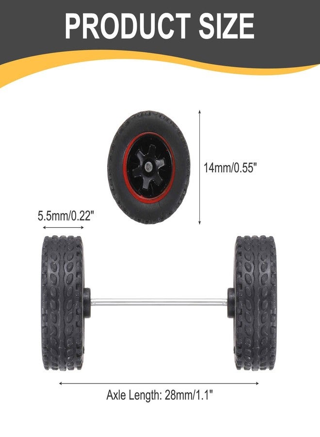 MECCANIXITY 4 Set 1/64 Wheels and Tires Set, Off-road Vehicles Real Riders Rims Includes Axles for RC Diecast Car DIY Model, Red Line Black Rims - Image 2