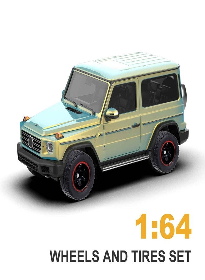 MECCANIXITY 4 Set 1/64 Wheels and Tires Set, Off-road Vehicles Real Riders Rims Includes Axles for RC Diecast Car DIY Model, Red Line Black Rims - Image 5