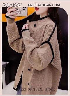 roaiss Ladies Knitted Cardigan Casual Regular Fit Long Sleeve Top Women Solid Color Cardigan Female Casual and Versatile Knitted Coat  - Image 3