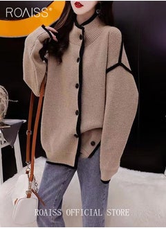 roaiss Ladies Knitted Cardigan Casual Regular Fit Long Sleeve Top Women Solid Color Cardigan Female Casual and Versatile Knitted Coat  - Image 2
