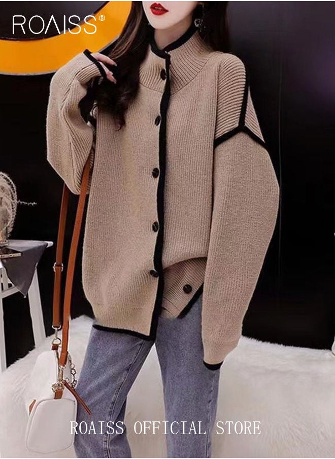 roaiss Ladies Knitted Cardigan Casual Regular Fit Long Sleeve Top Women Solid Color Cardigan Female Casual and Versatile Knitted Coat  - Image 2