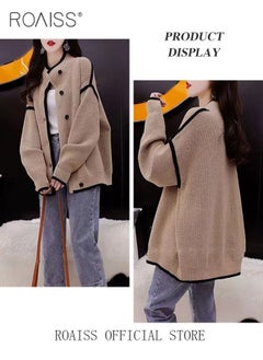 roaiss Ladies Knitted Cardigan Casual Regular Fit Long Sleeve Top Women Solid Color Cardigan Female Casual and Versatile Knitted Coat  - Image 4