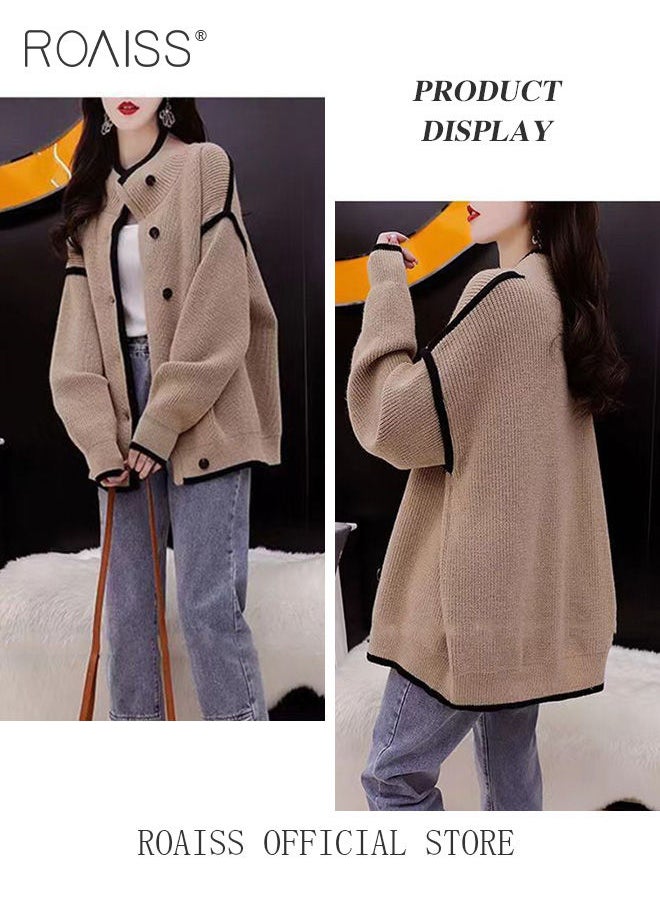 roaiss Ladies Knitted Cardigan Casual Regular Fit Long Sleeve Top Women Solid Color Cardigan Female Casual and Versatile Knitted Coat  - Image 4
