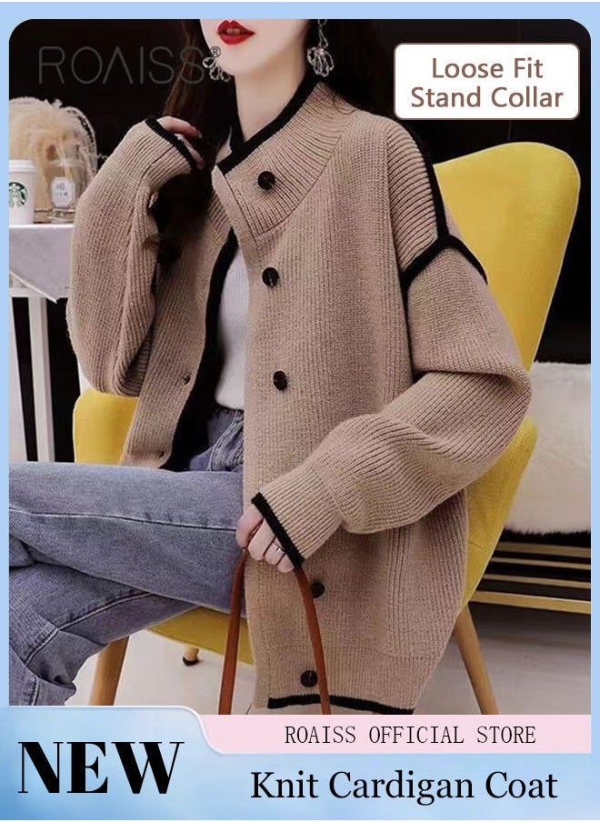 roaiss Ladies Knitted Cardigan Casual Regular Fit Long Sleeve Top Women Solid Color Cardigan Female Casual and Versatile Knitted Coat  - Image 1
