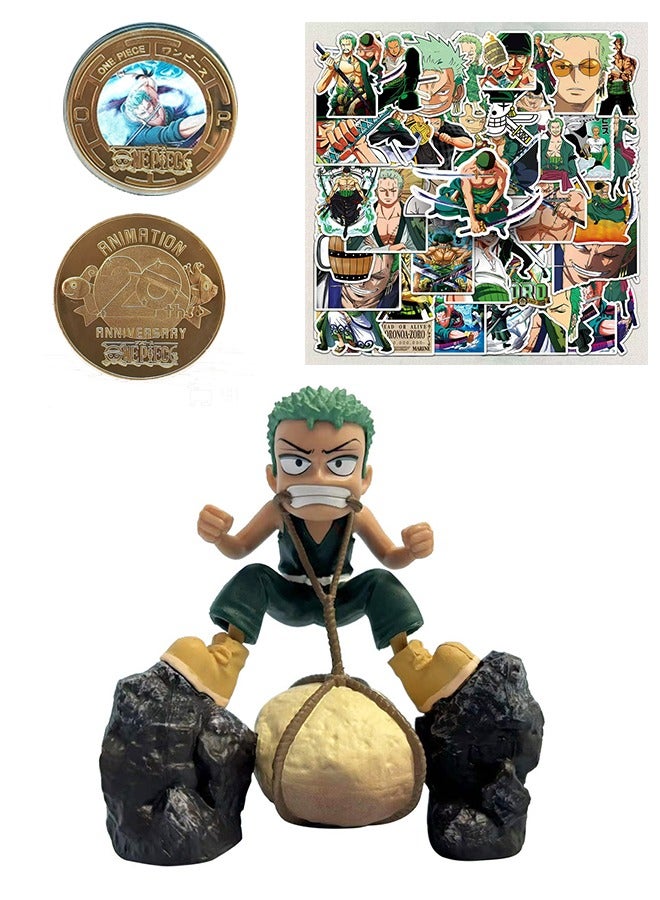 One Piece Zoro Figures, One Piece Zoro Stickers 50PCS, One Piece Zoro Commemorative Coins, Birthday Gifts, One Piece Fans - Image 1