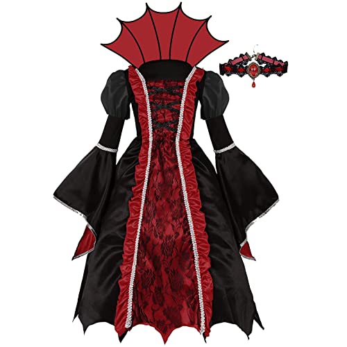 FunsLane Halloween Royal Vampire Costume Set for Girls Role Play Party Vampiress Queen Dress Up Toys - Image 1