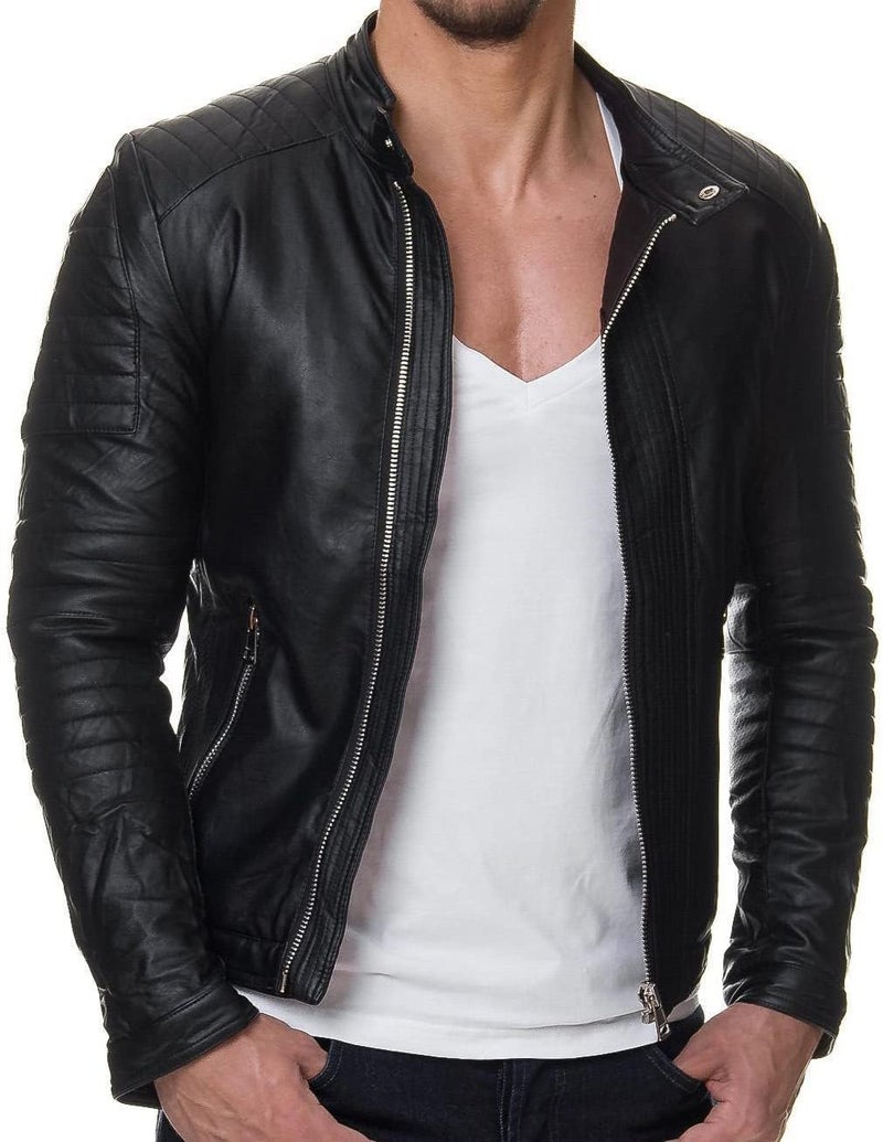 DECIMAL Men's Black Real Lambskin Leather Biker Jacket - Vintage Genuine Motorcycle Jacket - Image 1