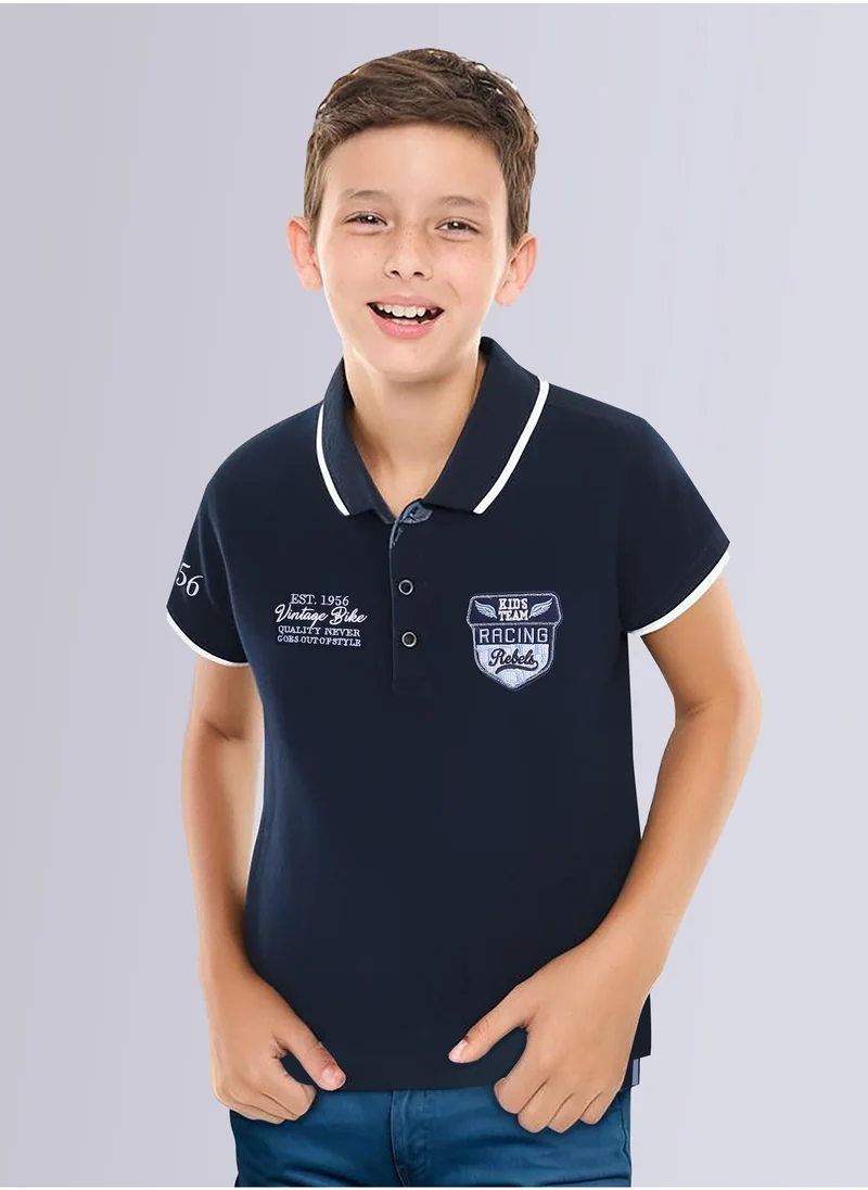 victor and jane Victor & Jane Senior Boys' Polo T-Shirt – Blue colour with Embroidered Label Detail