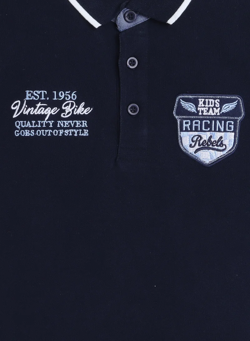 victor and jane Victor & Jane Senior Boys' Polo T-Shirt – Blue colour with Embroidered Label Detail