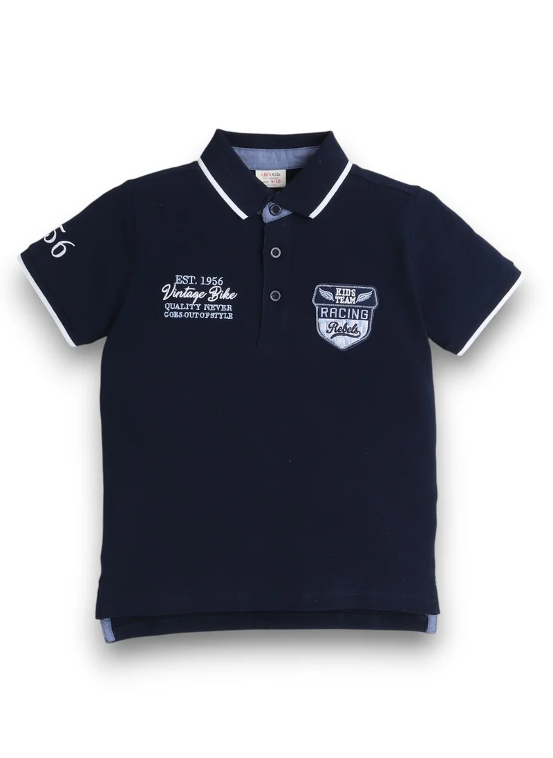 victor and jane Victor & Jane Senior Boys' Polo T-Shirt – Blue colour with Embroidered Label Detail