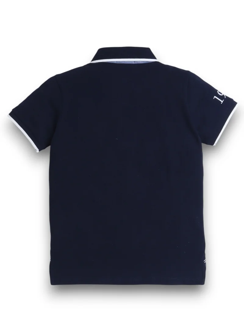 victor and jane Victor & Jane Senior Boys' Polo T-Shirt – Blue colour with Embroidered Label Detail