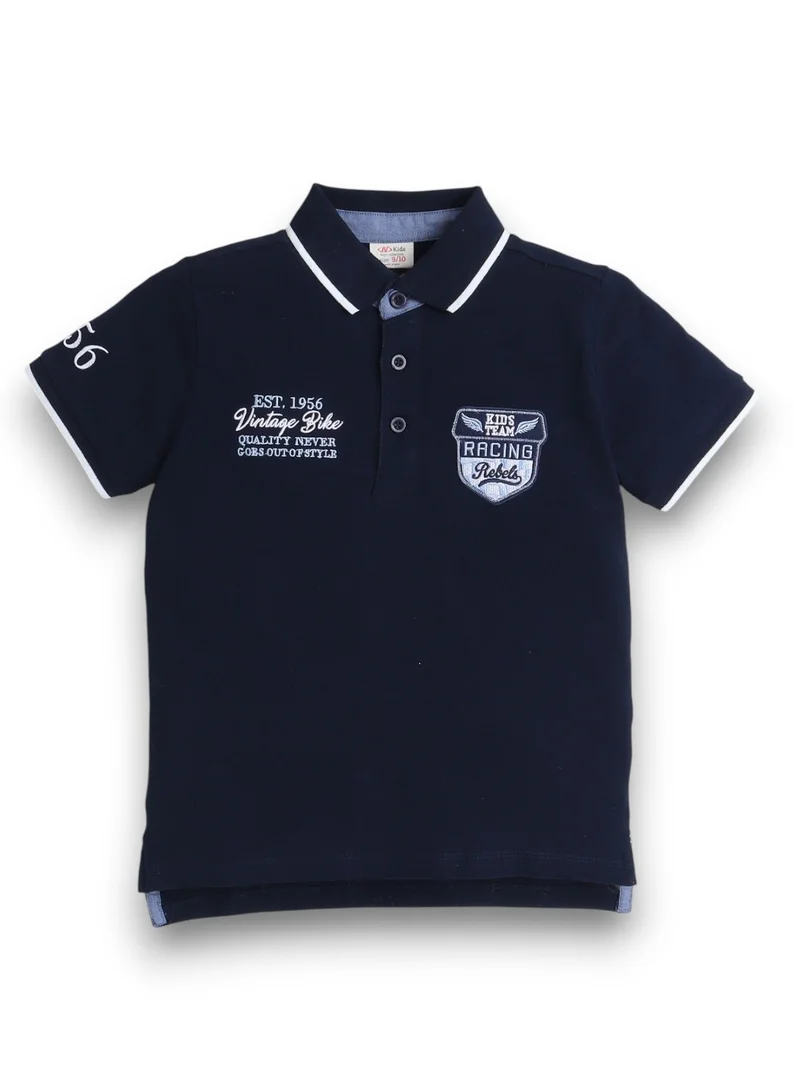 فكتور اند جين تيشيرت بولو أولاد فيكتور وجين - أزرق مع تفاصيل ملصق مطرز