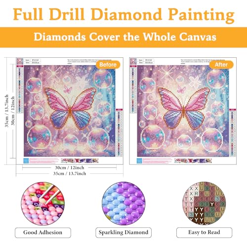 Okarina Diamond Art Kits for Adults Shiny Butterfly DIY 5D Diamond Painting Kit for Beginners Full Round Drill Gem Art Dots for Adults Perfect for Home Wall Decor 14X14 Inch - Image 3