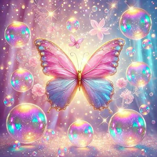 Okarina Diamond Art Kits for Adults Shiny Butterfly DIY 5D Diamond Painting Kit for Beginners Full Round Drill Gem Art Dots for Adults Perfect for Home Wall Decor 14X14 Inch - Image 1