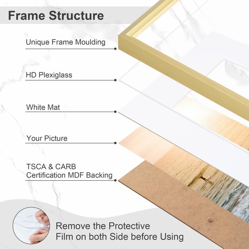FLYJOE 11x14 Metal Picture Frame  11 x 14 Aluminum Photo Frames with 8x10 Removable Mat  High Definition Plexiglass  Vertical and Horizontal Display  Wall Hook Hanging Hardware Included  Gold  1 Pack - Image 5