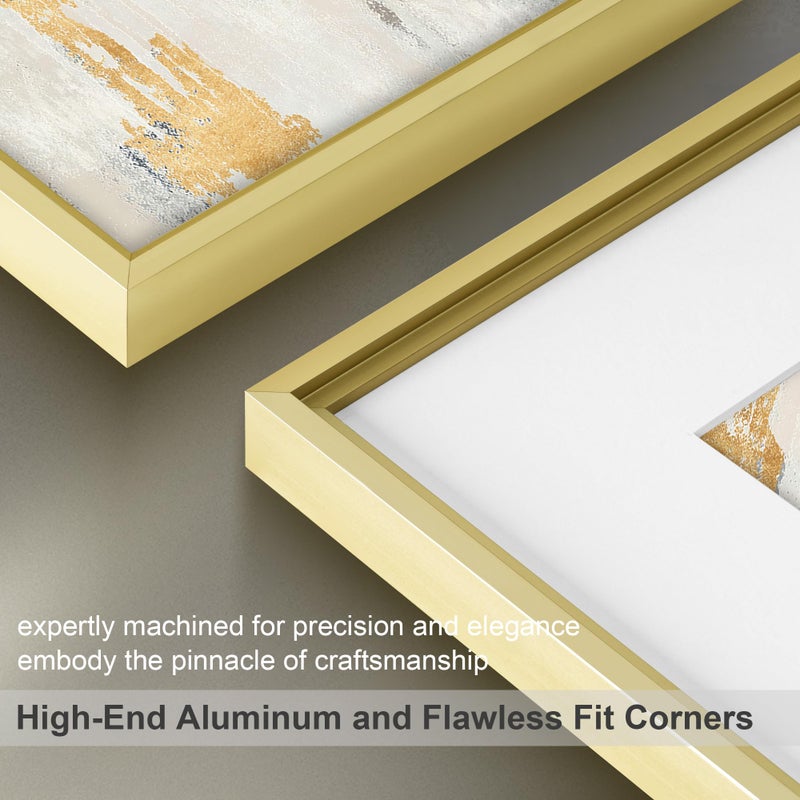 FLYJOE 11x14 Metal Picture Frame  11 x 14 Aluminum Photo Frames with 8x10 Removable Mat  High Definition Plexiglass  Vertical and Horizontal Display  Wall Hook Hanging Hardware Included  Gold  1 Pack - Image 2
