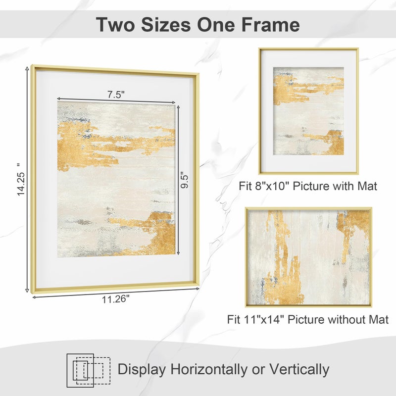 FLYJOE 11x14 Metal Picture Frame  11 x 14 Aluminum Photo Frames with 8x10 Removable Mat  High Definition Plexiglass  Vertical and Horizontal Display  Wall Hook Hanging Hardware Included  Gold  1 Pack - Image 4