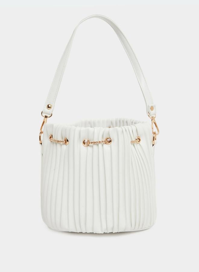 Styli White Pleated Bucket Crossbody Bag - Image 3