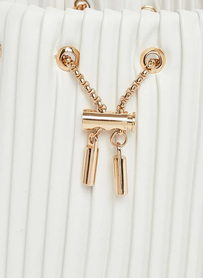 Styli White Pleated Bucket Crossbody Bag