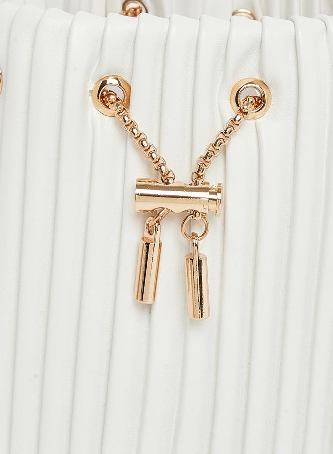 Styli White Pleated Bucket Crossbody Bag - Image 2