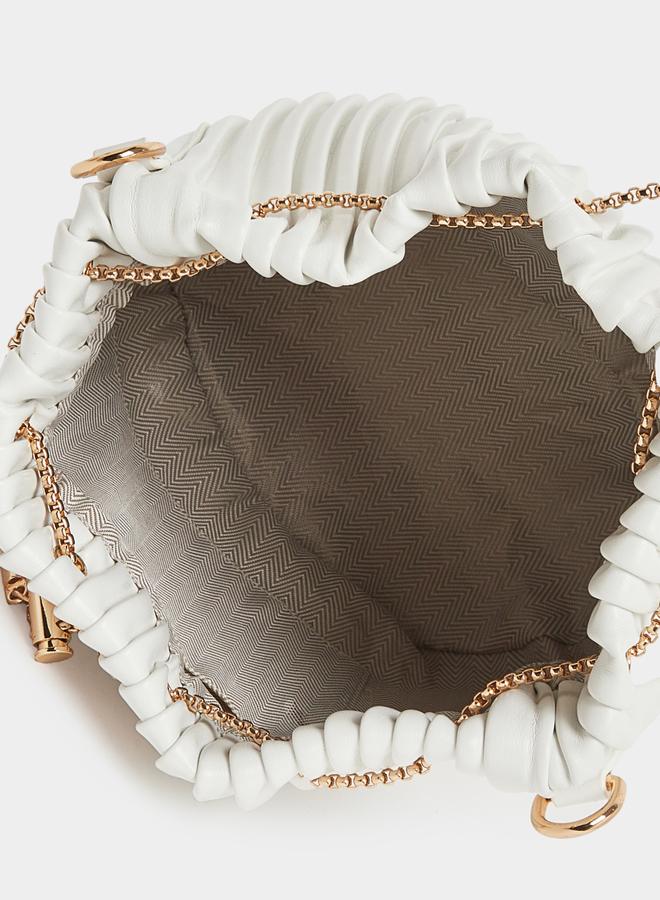 Styli White Pleated Bucket Crossbody Bag - Image 4