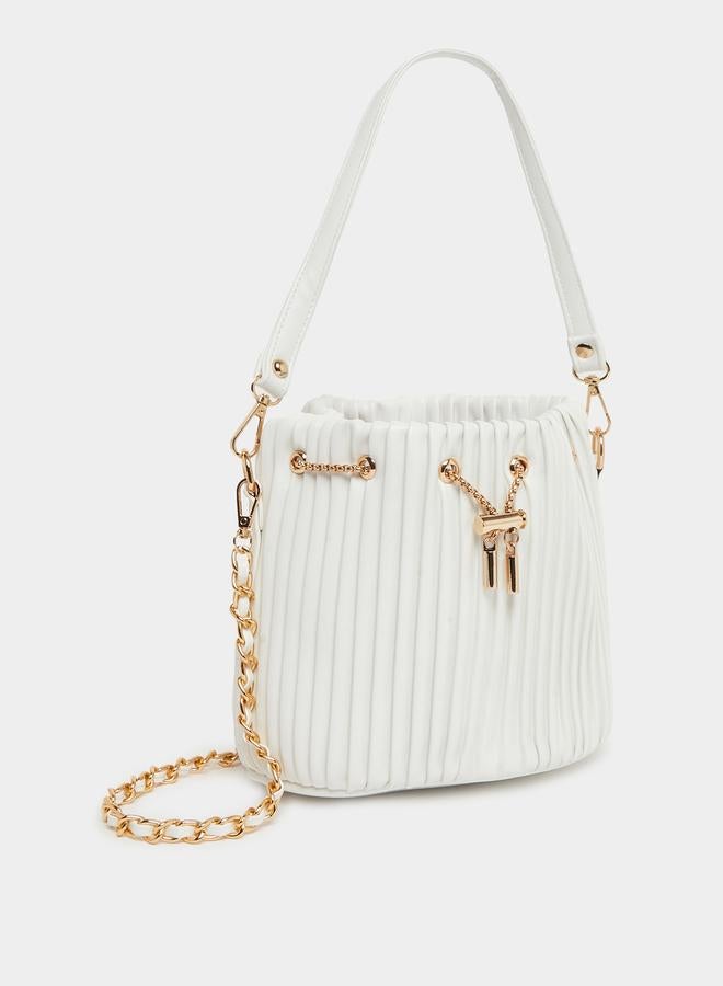 Styli White Pleated Bucket Crossbody Bag - Image 1