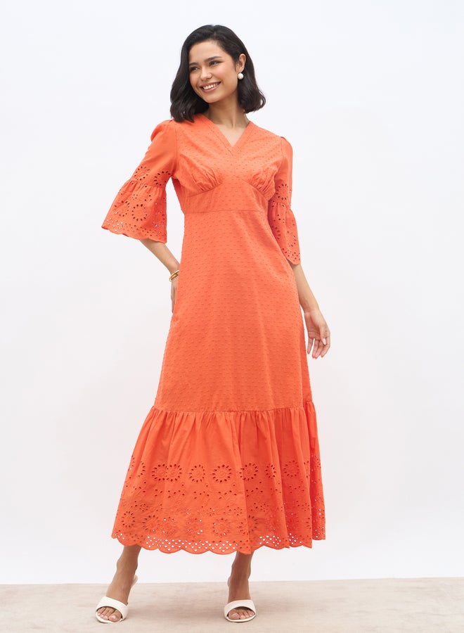 ستايلي فستان ماكسي - بأكمام ثلاثة أرباع مطرز - Image 2