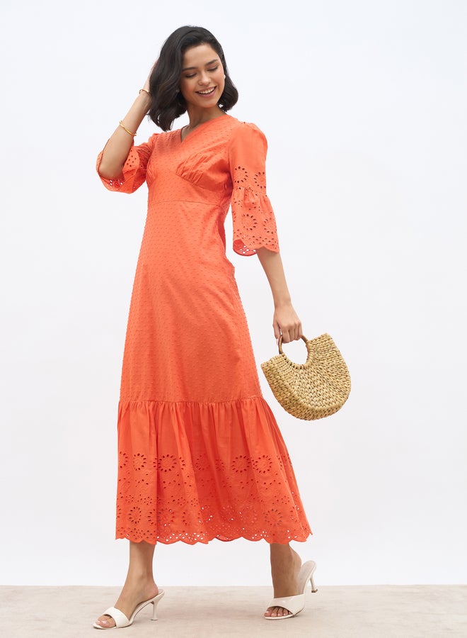 ستايلي فستان ماكسي - بأكمام ثلاثة أرباع مطرز - Image 1
