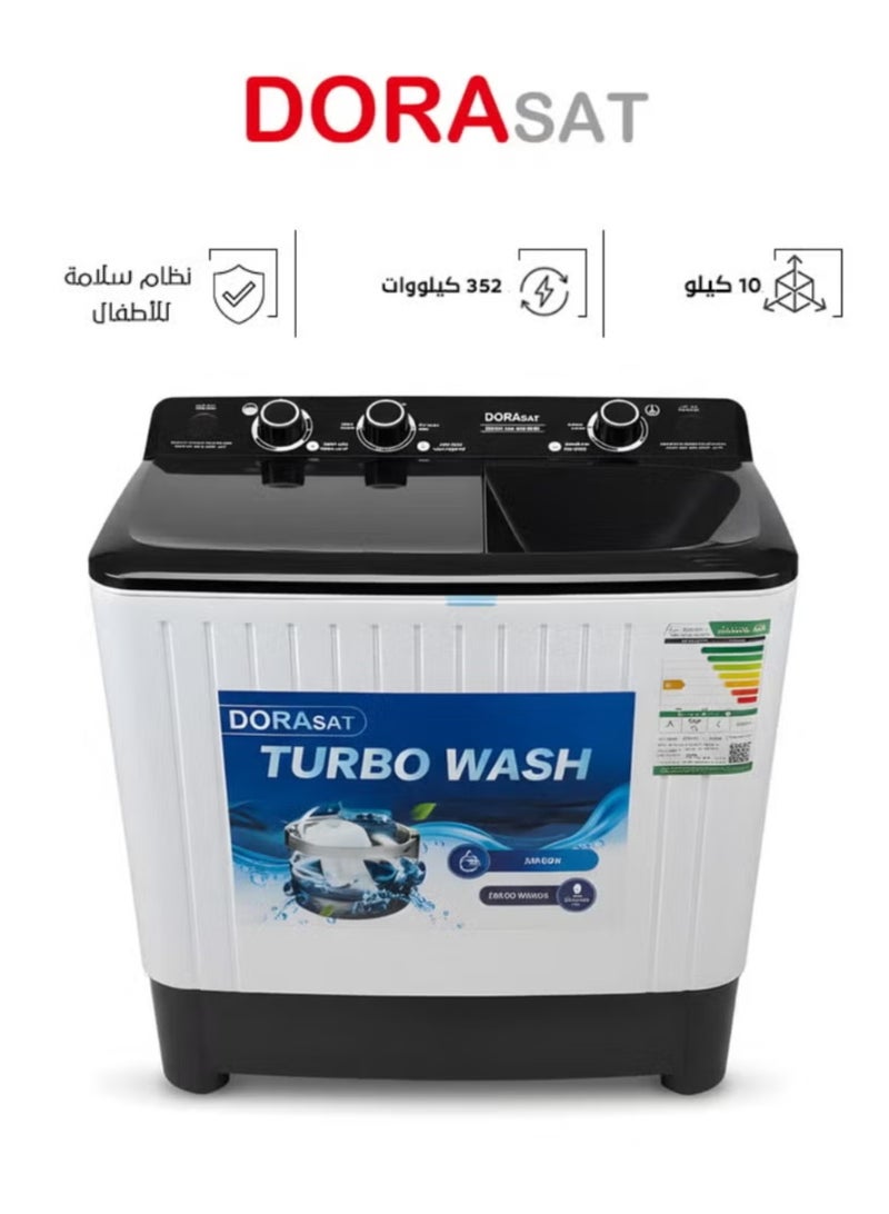Dora Sat Twin Tub Washing Machine - Top Load - 10 kg - White - DS10TW - Image 1
