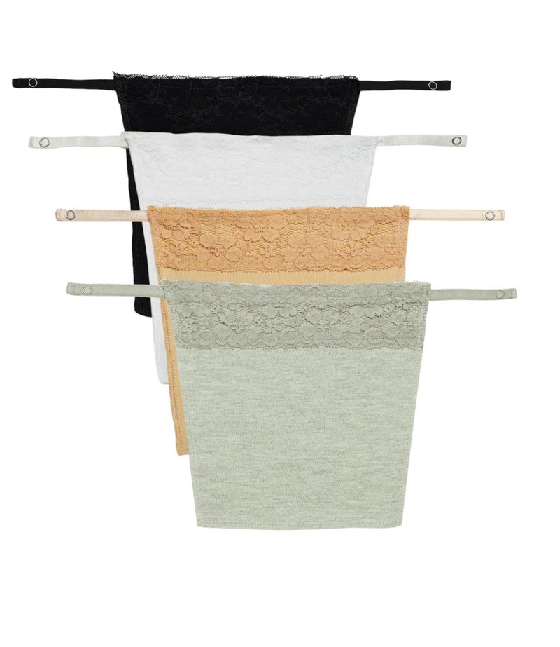 PLUMBURY Women's Cotton Spandex Clip-On Mock Camisole with Lace Camisecret -Set of 4 Black/White/Beige/Grey (ONE Size) - Image 1