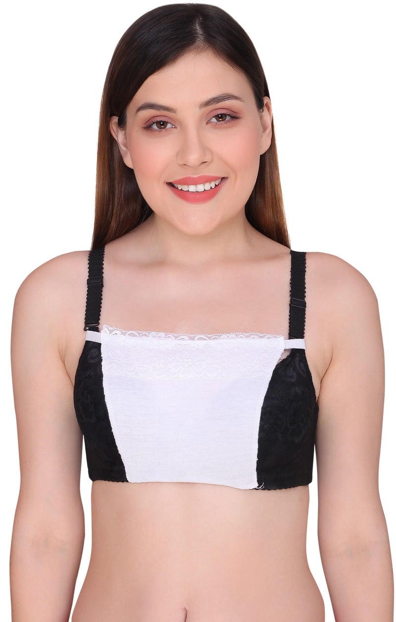 PLUMBURY Women's Cotton Spandex Clip-On Mock Camisole with Lace Camisecret -Set of 4 Black/White/Beige/Grey (ONE Size) - Image 4