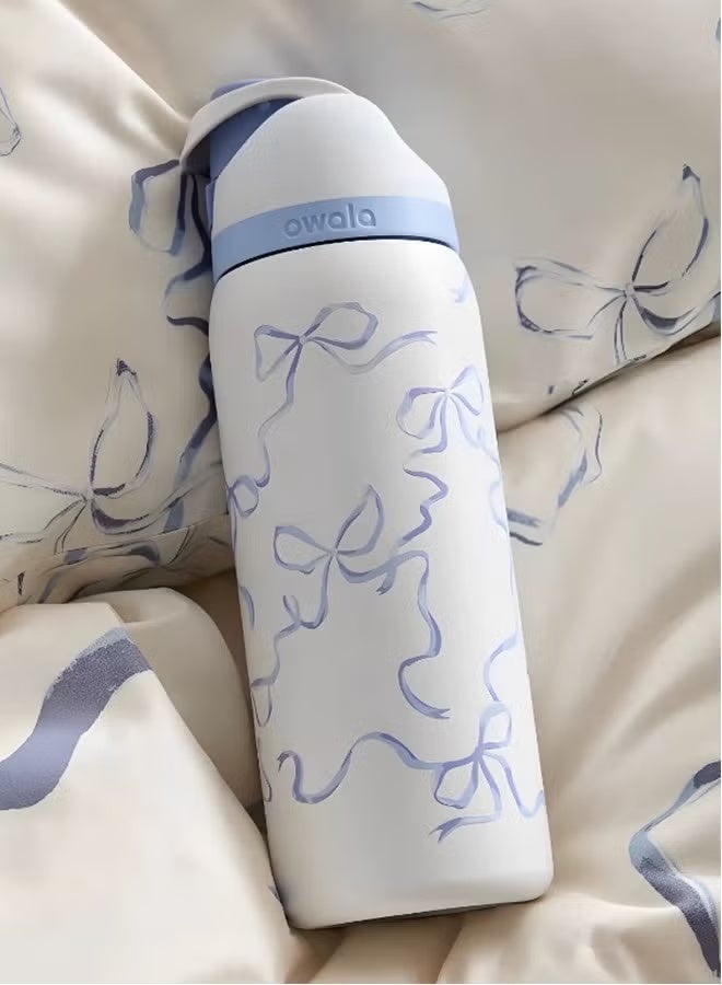 Freesip معزولة زجاجة مياه الفولاذ المقاوم للصدأ مع القش للرياضة والسفر، Bpa-Free، 24 أوقية، الأزرق والأبيض - Image 1