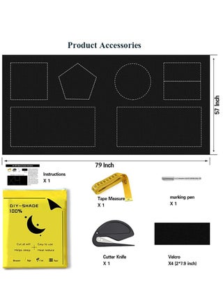 Blackout Curtain, 5 Pcs Set Blackout Shade with Velcro Strips, Portable Blackout Window Cover for Bedroom, Travel, Baby Nursery Black Oxford fabric 145cm x 200cm - view 2