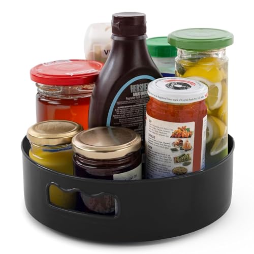 HomeWiz Multi-Purpose 360° Rotating Organizer Tray | Kitchen Accessories Items | Kitchen Organizer Rack | Kitchen Tools | Easy - Access Turntable for Spices, Storage & More | Black - Image 1