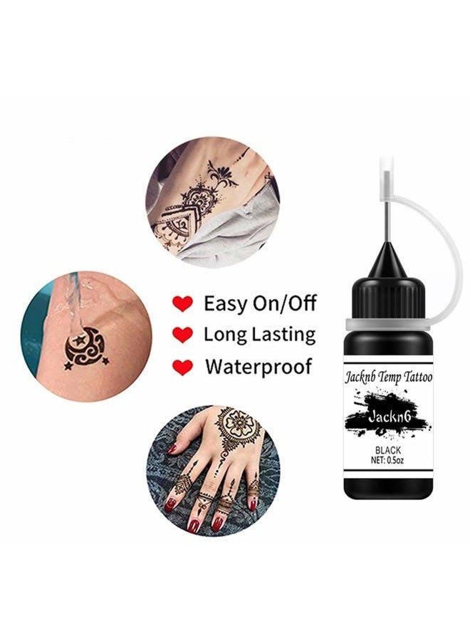 Jacknb Temporary Tattoo Kit, Semi Permanent Tattoo Jagua Gel Freehand Ink 4 Bottles 2oz DIY Tattoos Fake Freckles Temp Tattoos for Women Kids Men Body Art Markers 40 Pcs Free Tattoos Stencils - Image 3