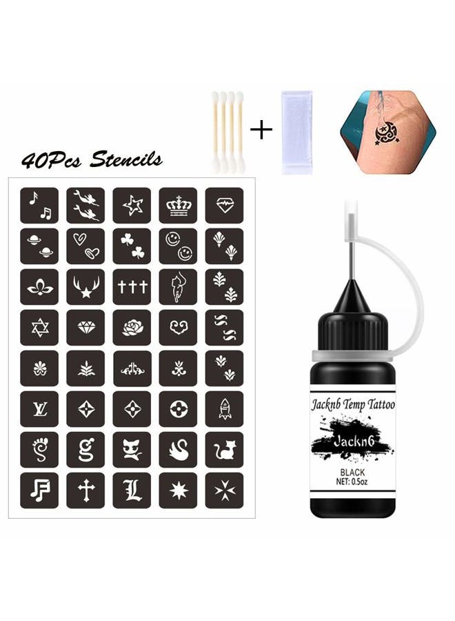 Jacknb Temporary Tattoo Kit, Semi Permanent Tattoo Jagua Gel Freehand Ink 4 Bottles 2oz DIY Tattoos Fake Freckles Temp Tattoos for Women Kids Men Body Art Markers 40 Pcs Free Tattoos Stencils - Image 4