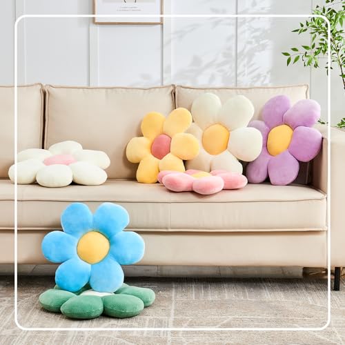 Kcvvcr White Yellow Flower Pillow, 14.9" Cute Flower Shaped Floor Pillow, Aesthetic Floral Plush Daisy Decorative Throw Pillows for Bed Sofa Couch - Image 5