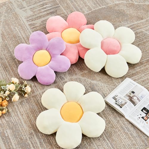 Kcvvcr White Yellow Flower Pillow, 14.9" Cute Flower Shaped Floor Pillow, Aesthetic Floral Plush Daisy Decorative Throw Pillows for Bed Sofa Couch - Image 3