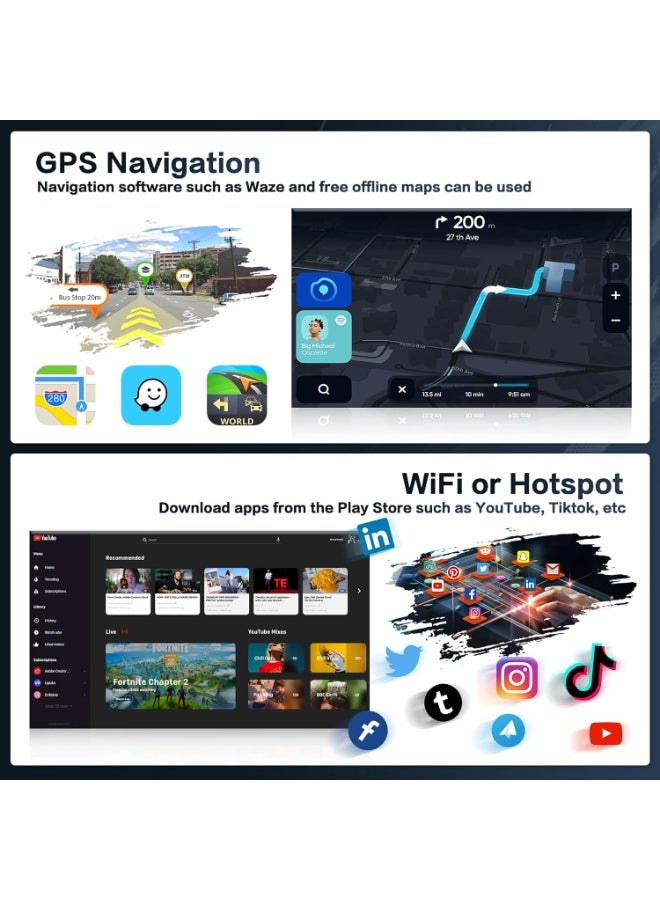 Lenovo 10 Inch 2K Android Car Stereo 4GB RAM 64GB ROM Support Apple Carplay Android Auto Wireless Bluetooth USB Video Audio Playback High Definition Screen - Image 2