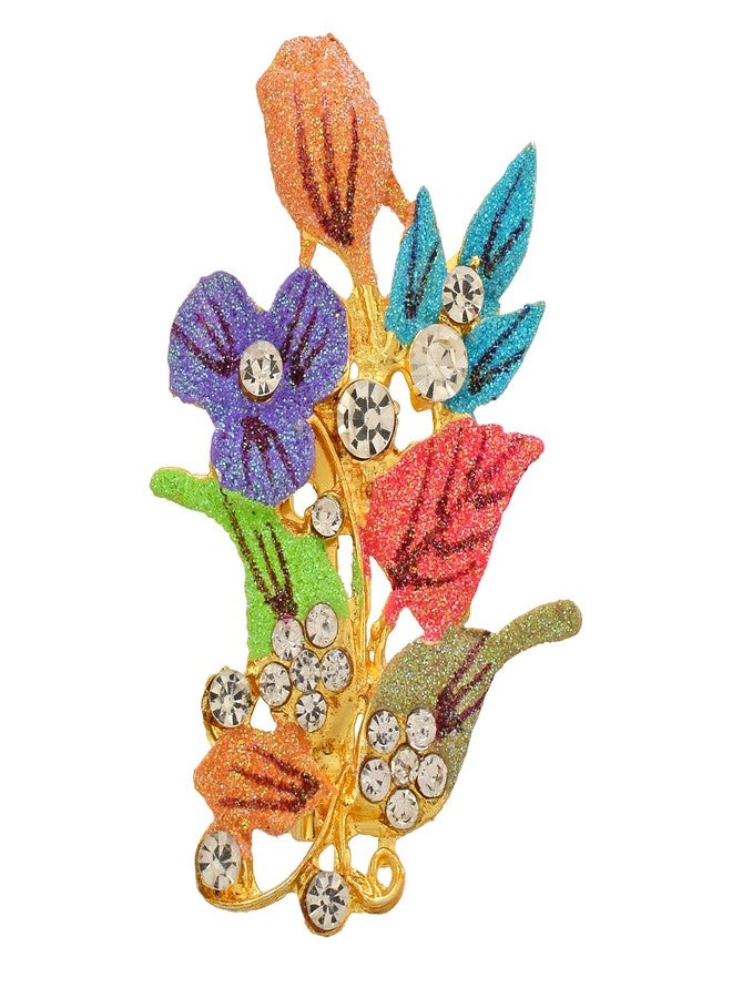 Memoir Brass Goldplated floral Bouquet design Zari Finish Sareepin Dupatta pin Brooch Men Women (SPDM3616) - Image 1