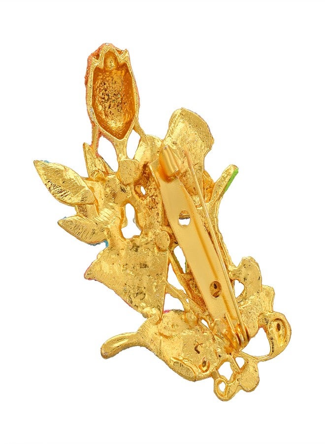 Memoir Brass Goldplated floral Bouquet design Zari Finish Sareepin Dupatta pin Brooch Men Women (SPDM3616) - Image 3