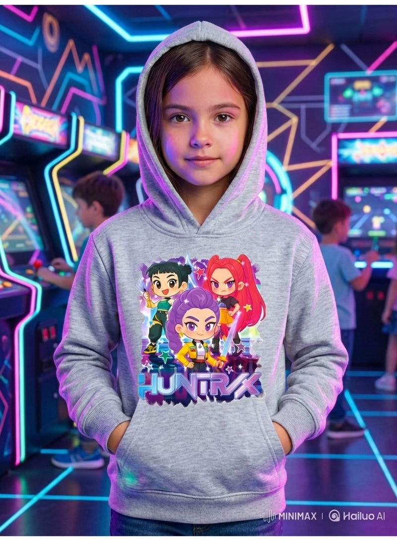 صائدو الشياطين في الكيبوب K-POP: هودي مطبوع فرقة فتيات صائدة الشياطين مناسب للخروج اليومي - Image 1