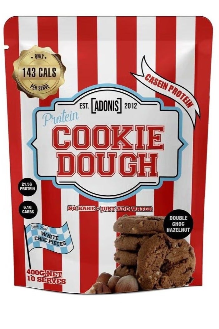 Adonis Cookie Dough Dietary Supplement (Casein Protein) - Double Chocolate and Hazelnut - 400 grams - Image 1