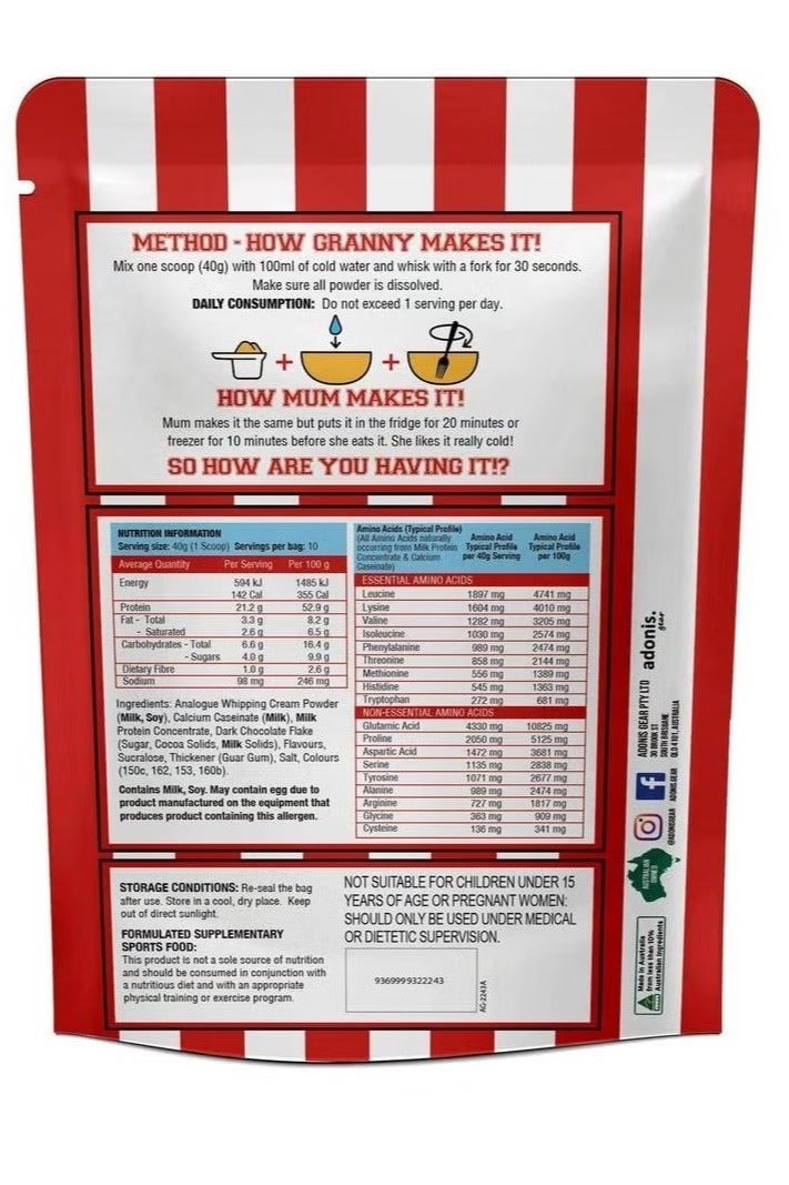 Adonis Cookie Dough Dietary Supplement (Casein Protein) - Double Chocolate and Hazelnut - 400 grams - Image 2