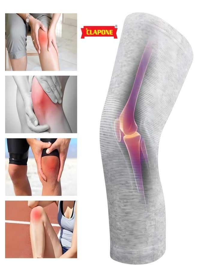 CLAPONE Knee Warmers, Long Cotton Knee Sleeves - For Women, Men, Circulation Improvement and Joint Pain Relief for Arthritis Knees, Knitted Binchotan Yarn, Thick, One Pair (Grey, XL) (Gray, XL) - Image 2