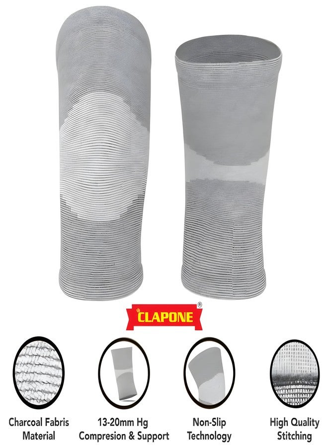 CLAPONE Knee Warmers, Long Cotton Knee Sleeves - For Women, Men, Circulation Improvement and Joint Pain Relief for Arthritis Knees, Knitted Binchotan Yarn, Thick, One Pair (Grey, XL) (Gray, XL) - Image 3