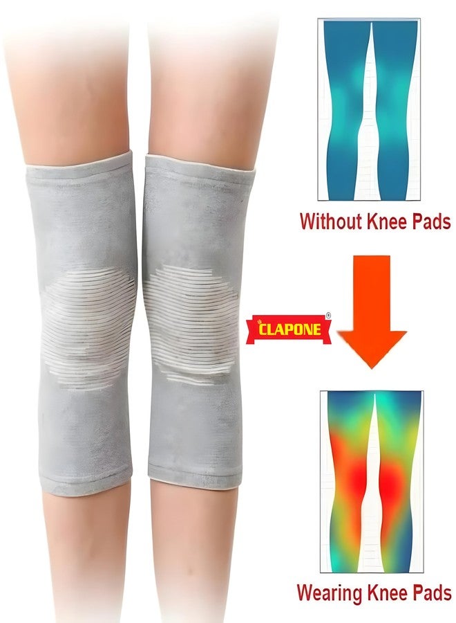 CLAPONE Knee Warmers, Long Cotton Knee Sleeves - For Women, Men, Circulation Improvement and Joint Pain Relief for Arthritis Knees, Knitted Binchotan Yarn, Thick, One Pair (Grey, XL) (Gray, XL) - Image 5