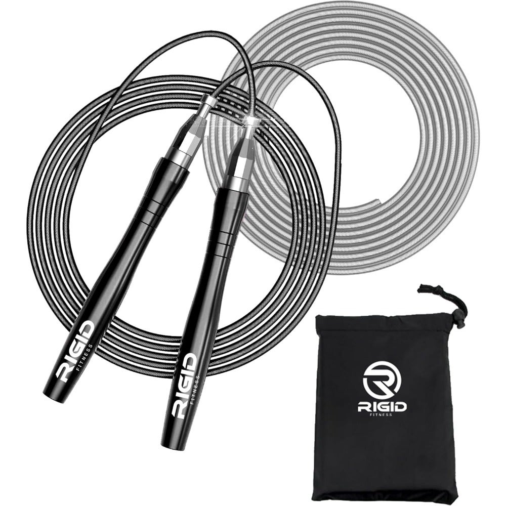 Jumping Rope for Cardio, Boxing Crossfit Steel Cable with PVC Coating, Black Tangle-Free, Screw-Free Design, 3 Meters