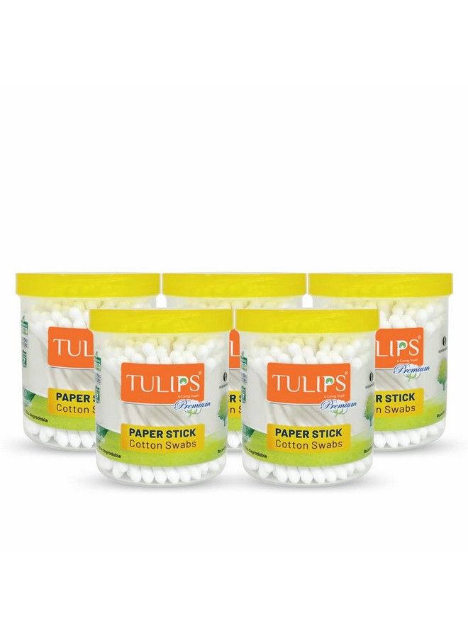 Tulips Premium Paper Stick Cotton Ear Buds (Pack Of 5) 100% Pure & Soft Cotton 100 Sticks/ 200 Tips Each Pack - Image 1