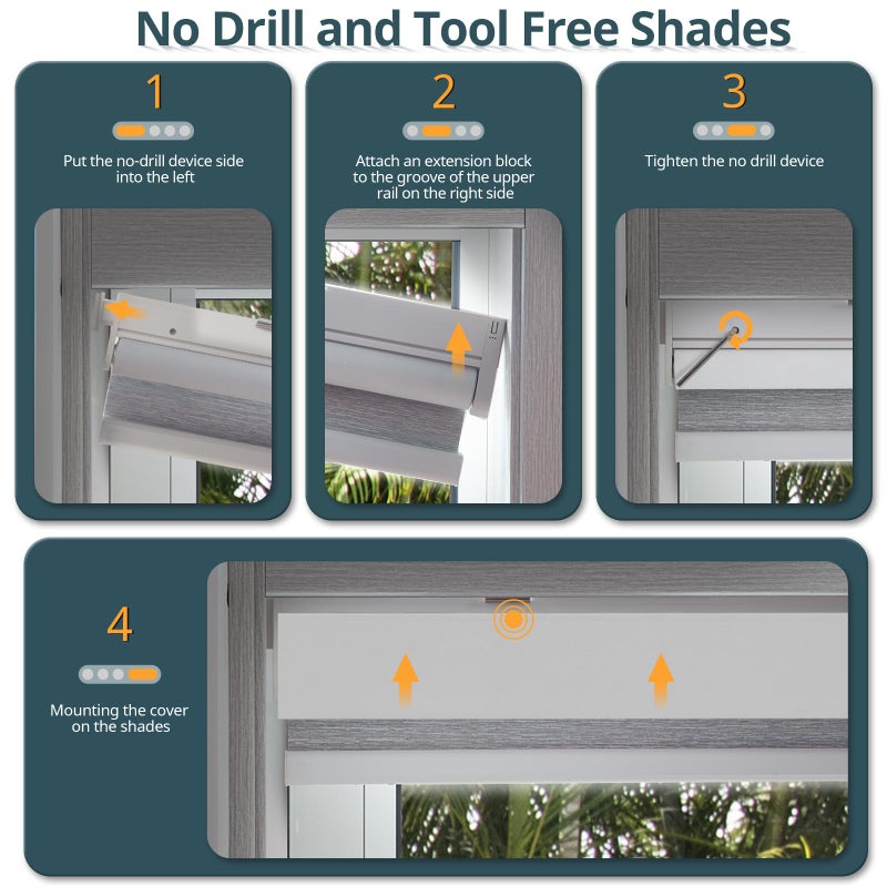 Hapadif Motorized Blinds No Drill Automatic Blinds for Windows Cordless Roller Shades Electric Blinds with Remote Control Smart Blinds (Grey, 34.5 x 72) - Image 4
